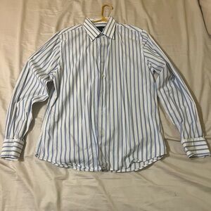 Blue and White Striped Men's Shirt